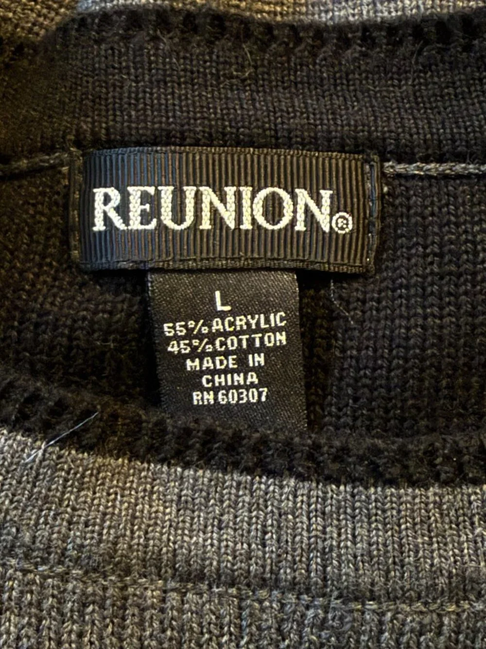 Reunion Knit Sweater Pullover Men’s Large Grey Black Y2K '90s Skater Grunge Vntg
